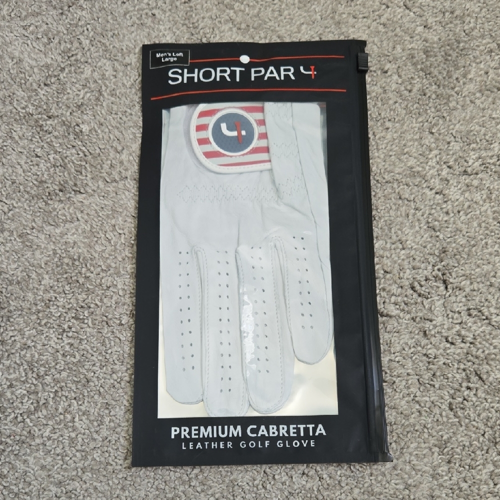 Short Par 4 Premium White Leather Golf Glove